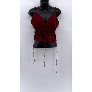 CIDER Women's Wine V-neck Lace-Up Corset Crop Top SZ L(US8)